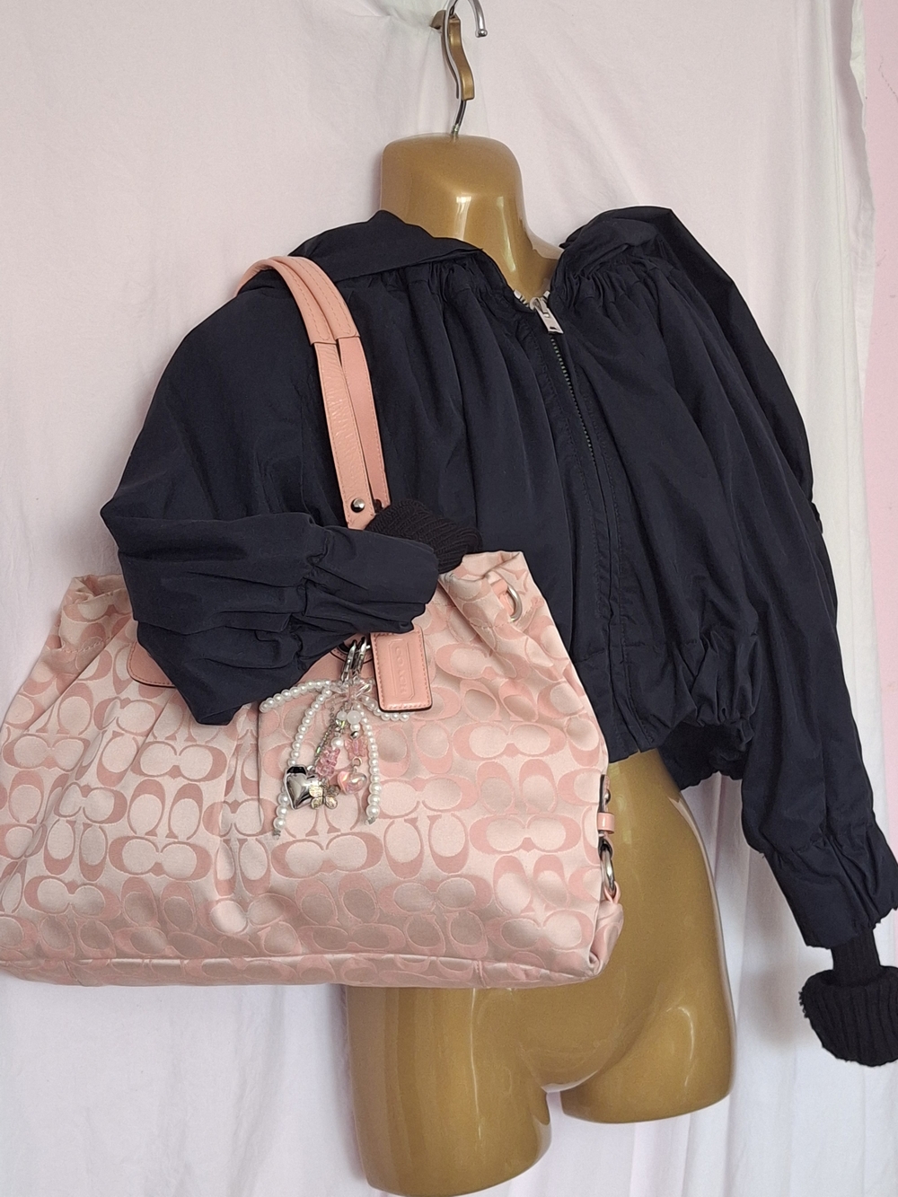 Coach Pink Signature Monogram Tote with Charm - Picture 5 of 5